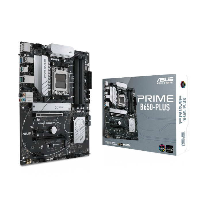 ASUS PRIME B650-PLUS ATX Motherboard, AM5 Socket, AMD B650 Chipset, 4 x 2-Channel DDR5 ASUS PRIME B650-PLUS ATX Motherboard, AM5 Socket, AMD B650 Chipset, 4 x 2-Channel DDR5